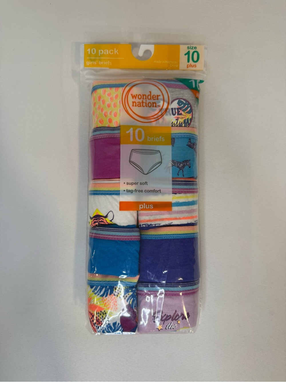 Wonder Nation Girls Briefs 10 Pack Sz 10 Plus NEW Sealed